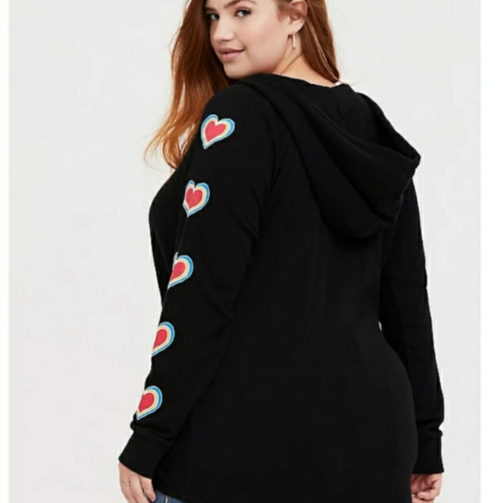 Torrid Rainbow Heart Sleeve Hoodie Size 2 - Picture 3 of 3